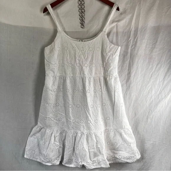 Lucky Brand Cotton Eyelet Tiered Sun Dress Womens Large White Lined Lightweight - Picture 9 of 16